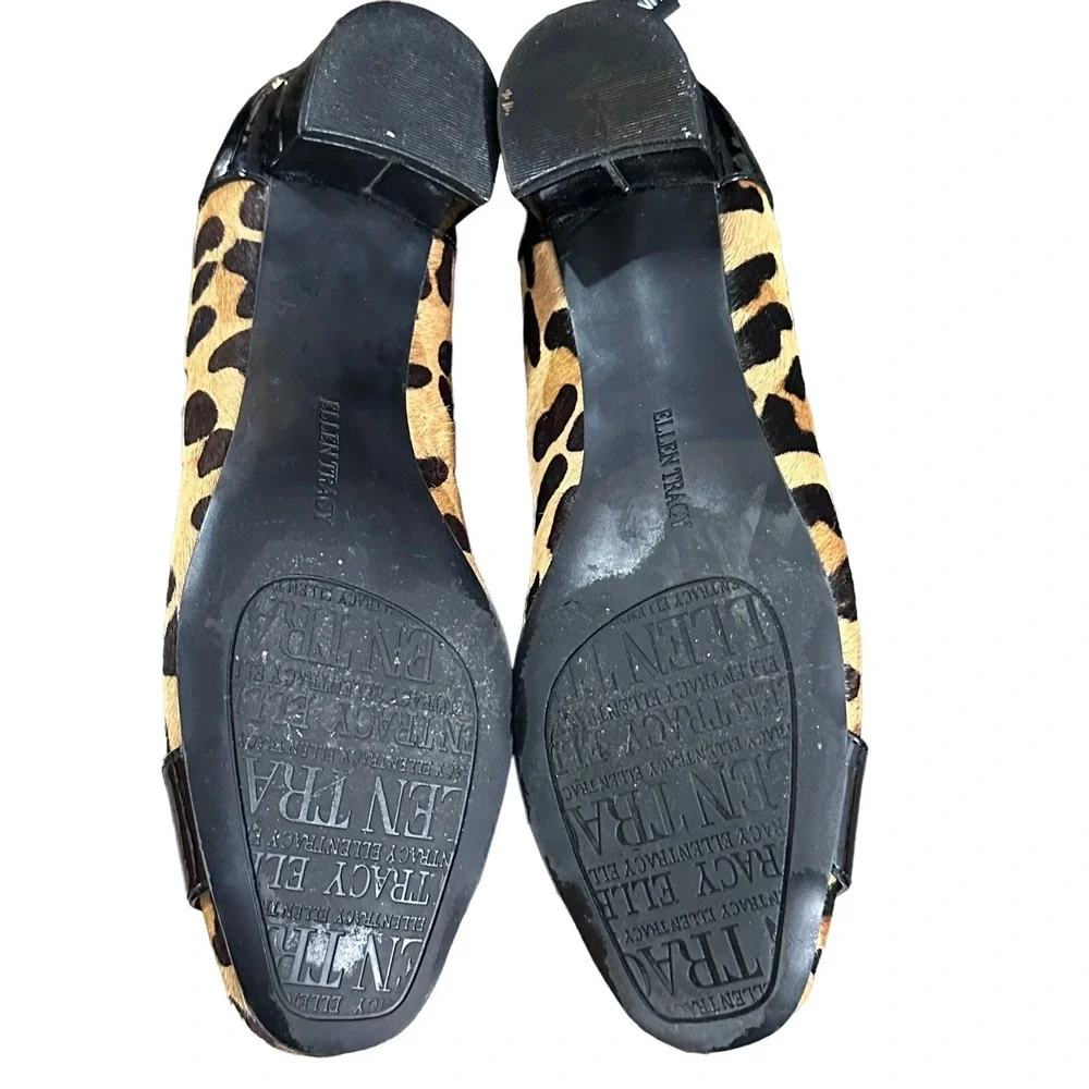 Ellen Tracy Strata Leopard Print Cow Hair Buckle Pumps‎ Black Brown Size 6.5M